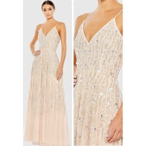 Mac Duggal 93566 Size 14 Peach Embellished Sequin Gown Sleeveless V-Neck NWT$598